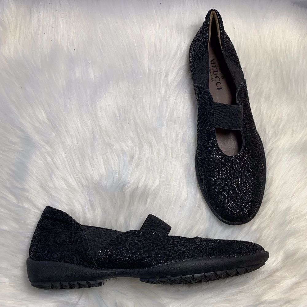 Sesto Meucci Black Metallic Slip-On Flats Sz 8.5N